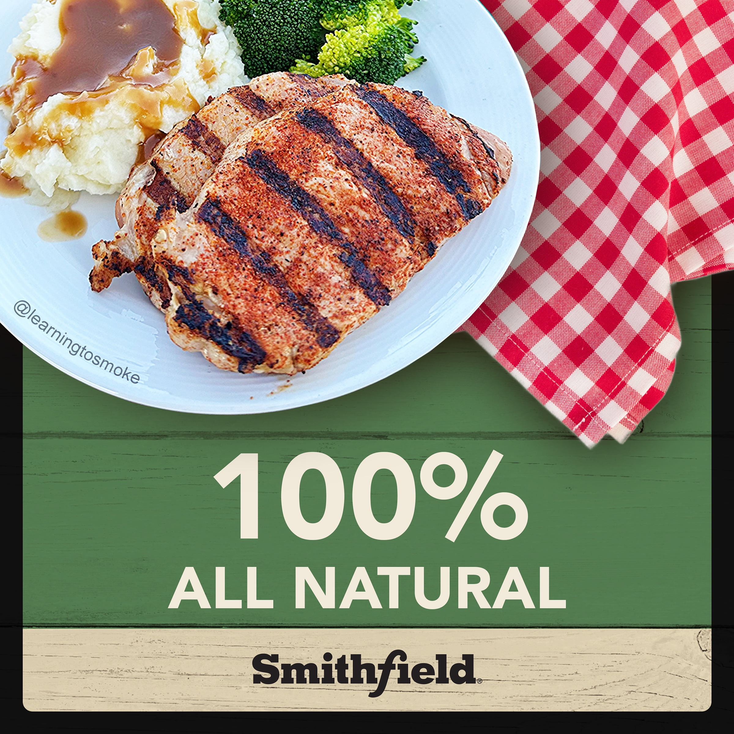 Smithfield All Natural Fresh Pork Chops, Boneless, 0.6 - 1.5 lb, 23 Grams of Protein per 4 oz Serving