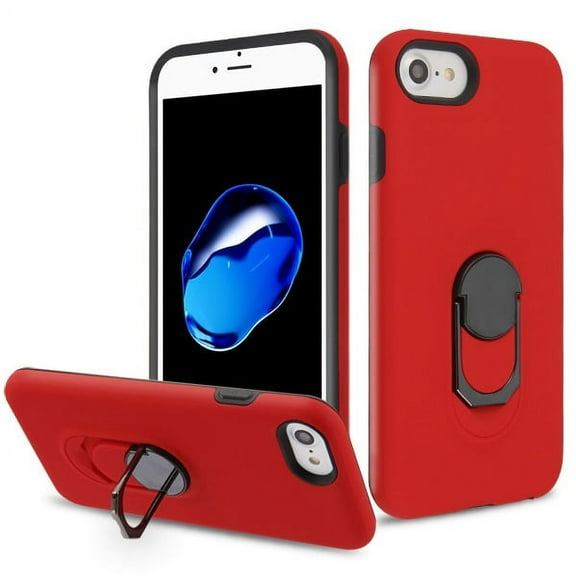 Apple iPhone 8, iPhone 7, iPhone 6s /6 Case Metal Ring Kickstand Soft TPU Shockproof Bumper Hybrid Dual Layer Grip 360° Rotate Ring Holder Stand Magnetic Phone Shell RED Cover for iPhone 7/8 /6s/6