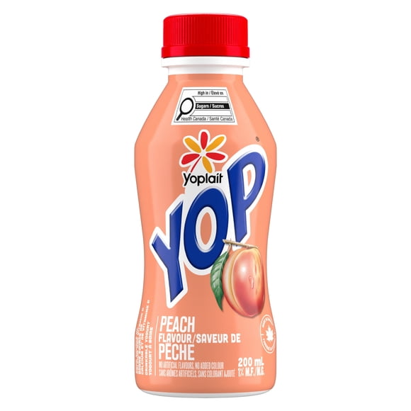 Yoplait Yop 1% Drinkable Yogurt, Peach, Kids Snack, 200ml
