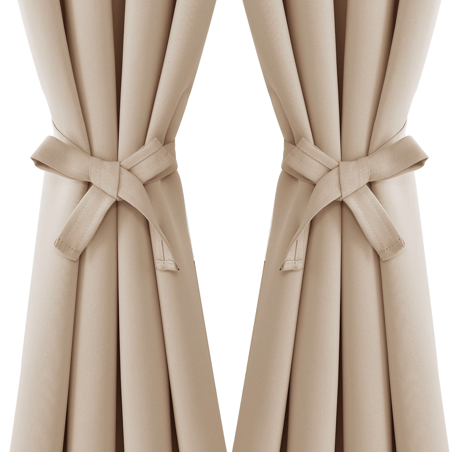 Hiasan Short Blackout Curtains for Bedroom - Thermal Insulated & Energy Saving Window Curtains for Living Room, 2 Drape Panels Sewn with Tiebacks, Beige, 42 x 45 Inch