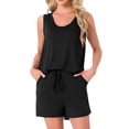 thumbnail image 1 of Conjuntos de pijama para mujeres Cheibear, camisetas sin mangas con pantalones cortos, atuendos de lounge a rayas coloridas con bolsillos, talla L, color negro, 1 of 5