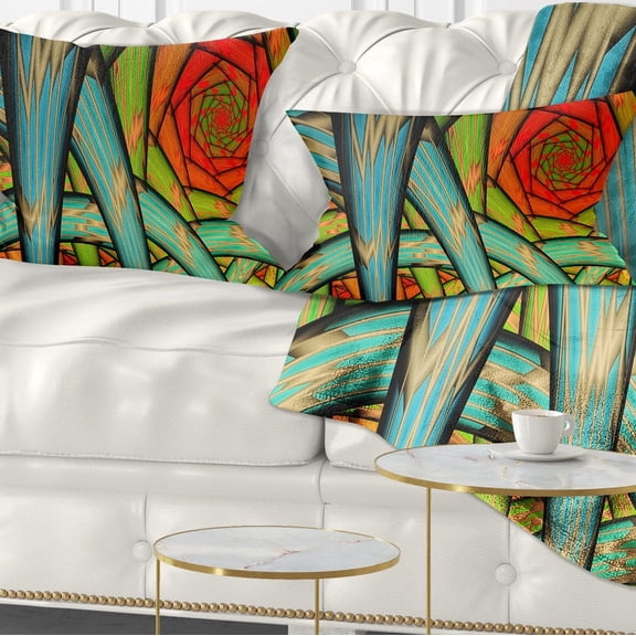 Designart Green Fractal Endless Tunnel - Abstract Throw Pillow - 12x20