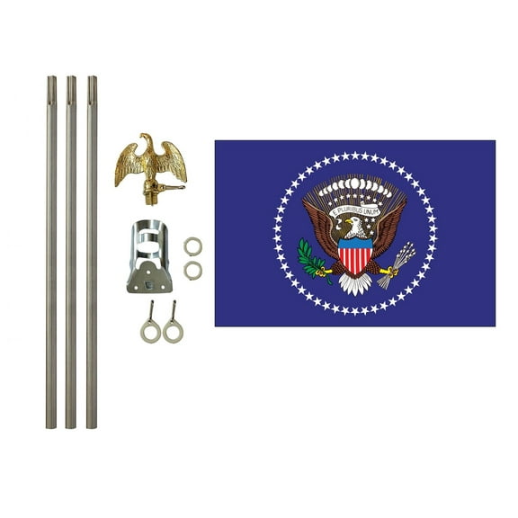 3x5 Polyester U.S. President Flag with 6 foot pole Kit; Contains a 3x5 Polyester Flag, a 6 foot long 3/4inch Diameter Aluminum Pole and a Bracket