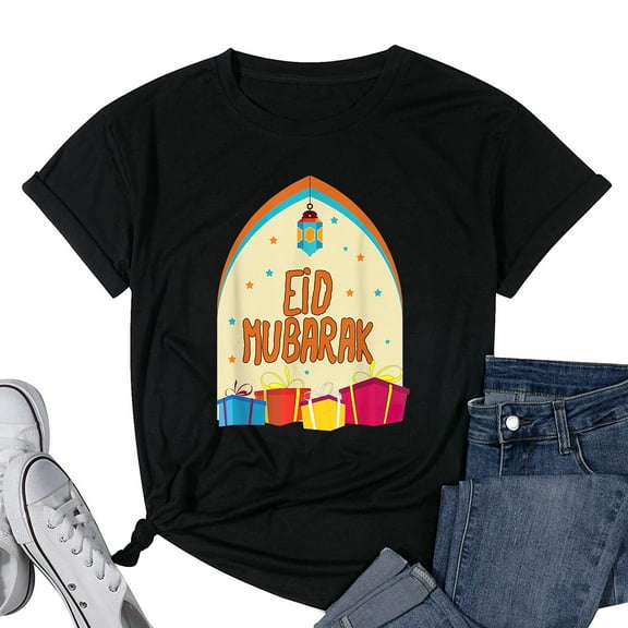 Womens Eid Mubarak Celebrating T-Shirt Black Small