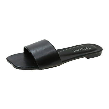 

Fdrone Womens Shoes Comfortable Summer Color Rhinestones Outer Wear Sandals Fashion Square Toe Flat Slippers Rainbows Flip Flops Indoor and Outdoor Sandals