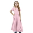 thumbnail image 5 of Kovlvoll Toddler Girls Dress Summer Clothes Crewneck Short Sleeve Pleated Solid Color Casual Long Dresses with Pockets, 5 of 6