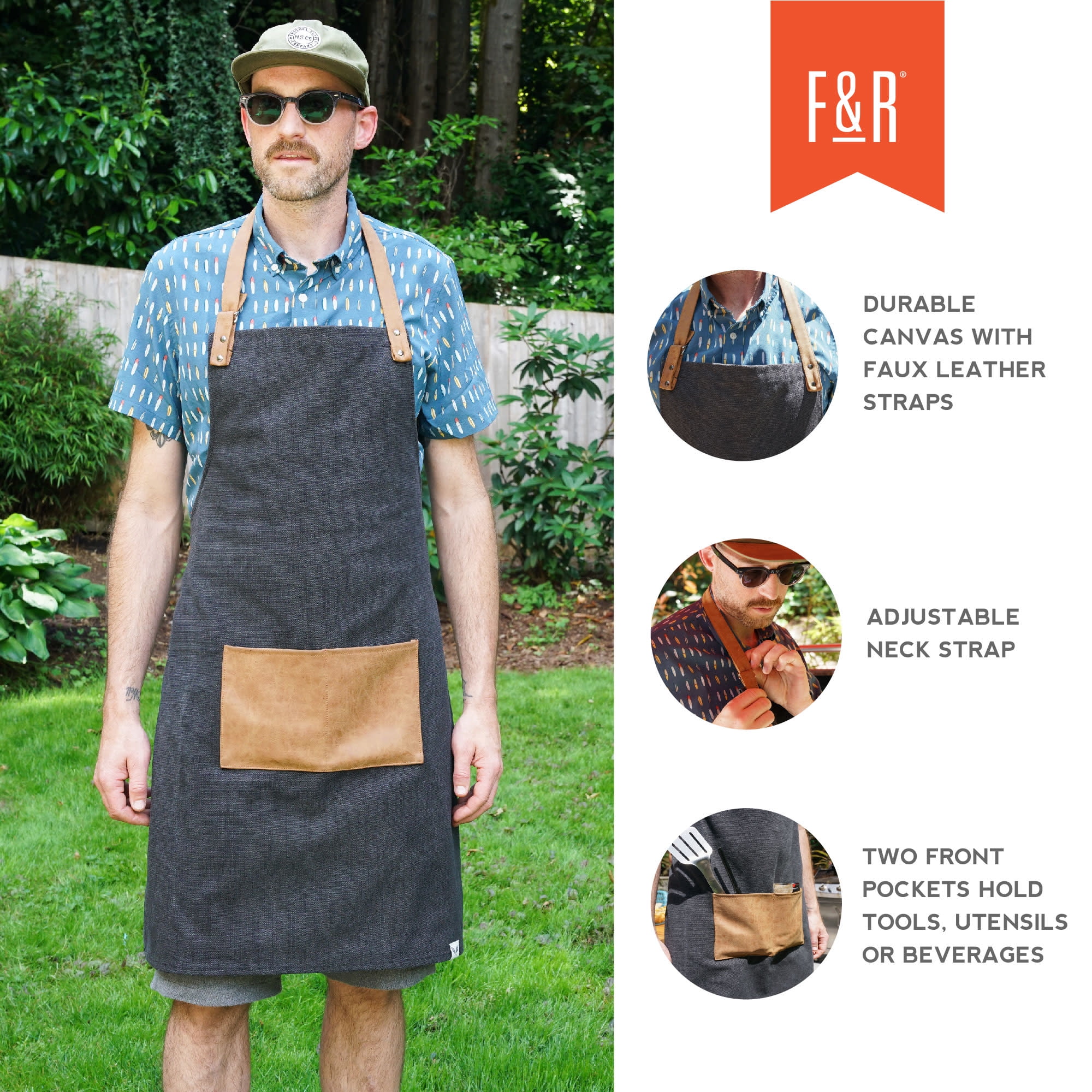 Foster & Rye Canvas Grilling Apron with Adjustable Strap for BBQ Cooking