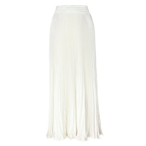 WENWU Women's Elastic Waist Satin Metallic Pleated Long Swing Skirt Leather Skirts Poodle Skirts for Girls