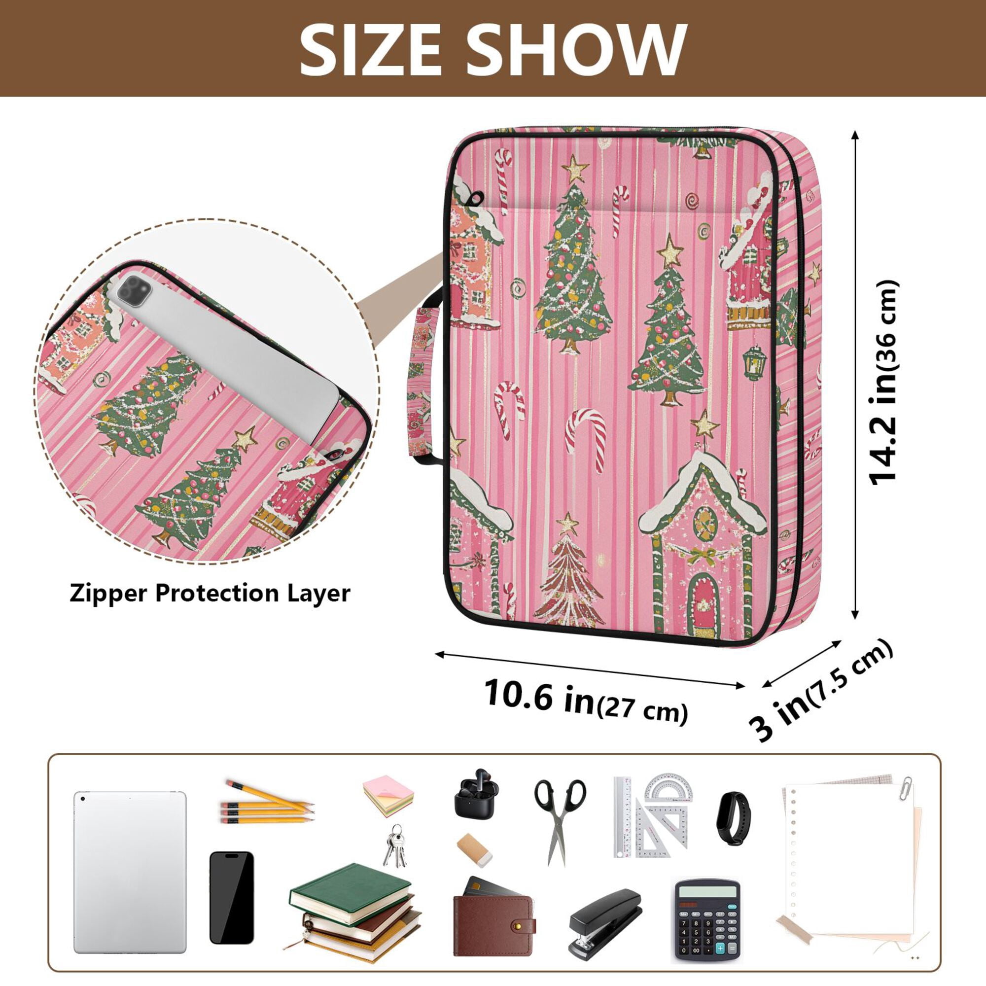 FORMRS Accordion File Folder A4 Size 7-Pocket Expanding Document Organizer Bag with 3 Ring Binder, Pink Gingerbread House