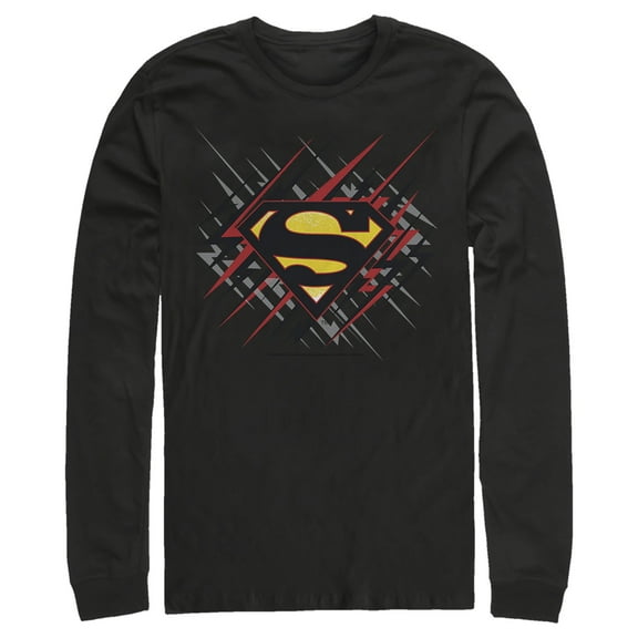 Men's Superman Logo Lightning Long Sleeve Shirt Black Small