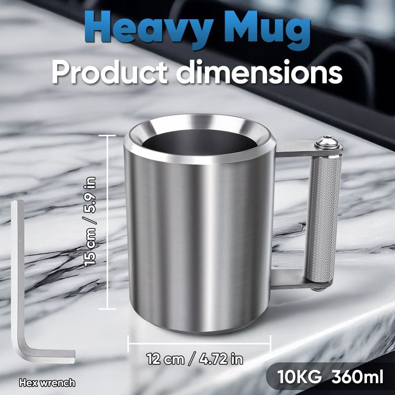 Auckpure Heavy Mug,22 LB/ 10KG Stainless Steel Cup,Super Heavy Dumbbell Fitness Sports Mug,Gym Exercise Coffee Lover Gift
