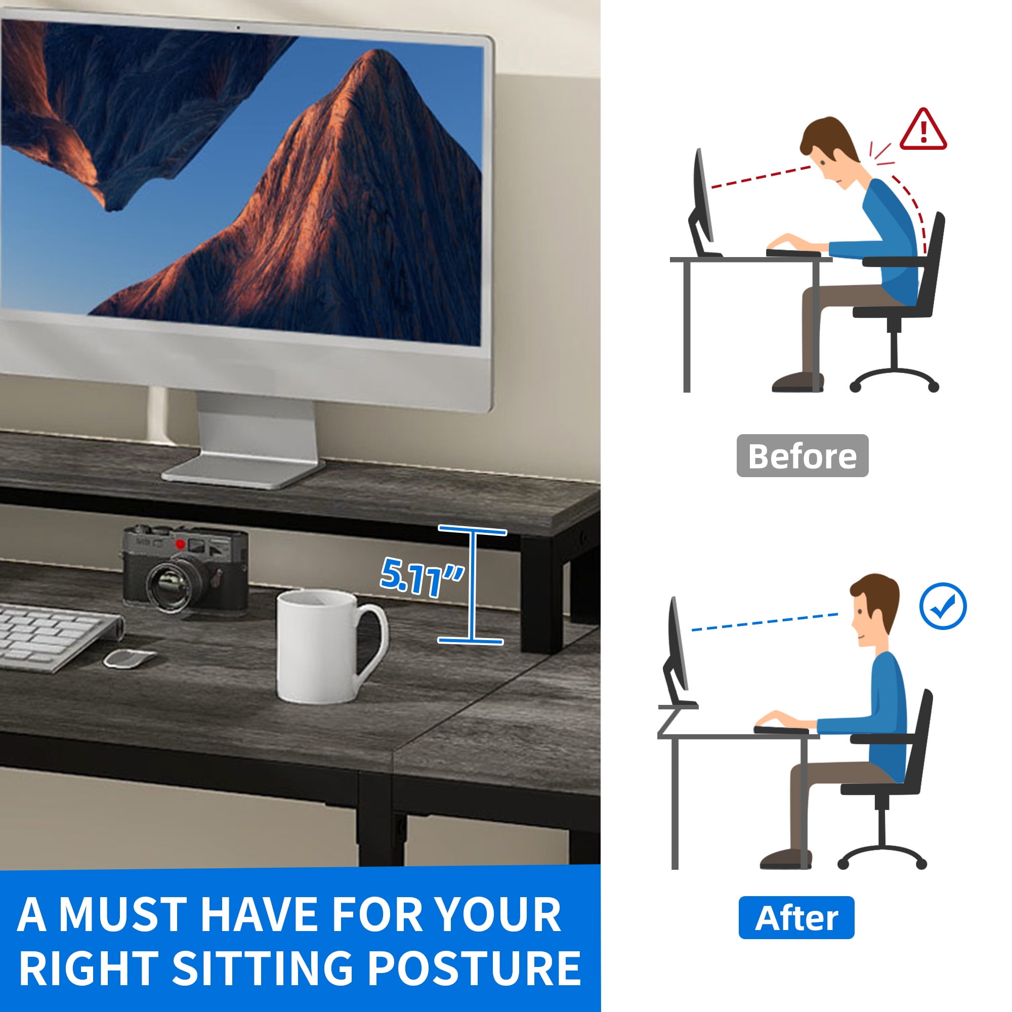 Uforic 65" L Shaped Desk with Lift Top & Monitor Stand, Computer Desk with File Drawer, Corner Desk Office Desk Executive Desk with Storage Shelves for Home Office, Gray