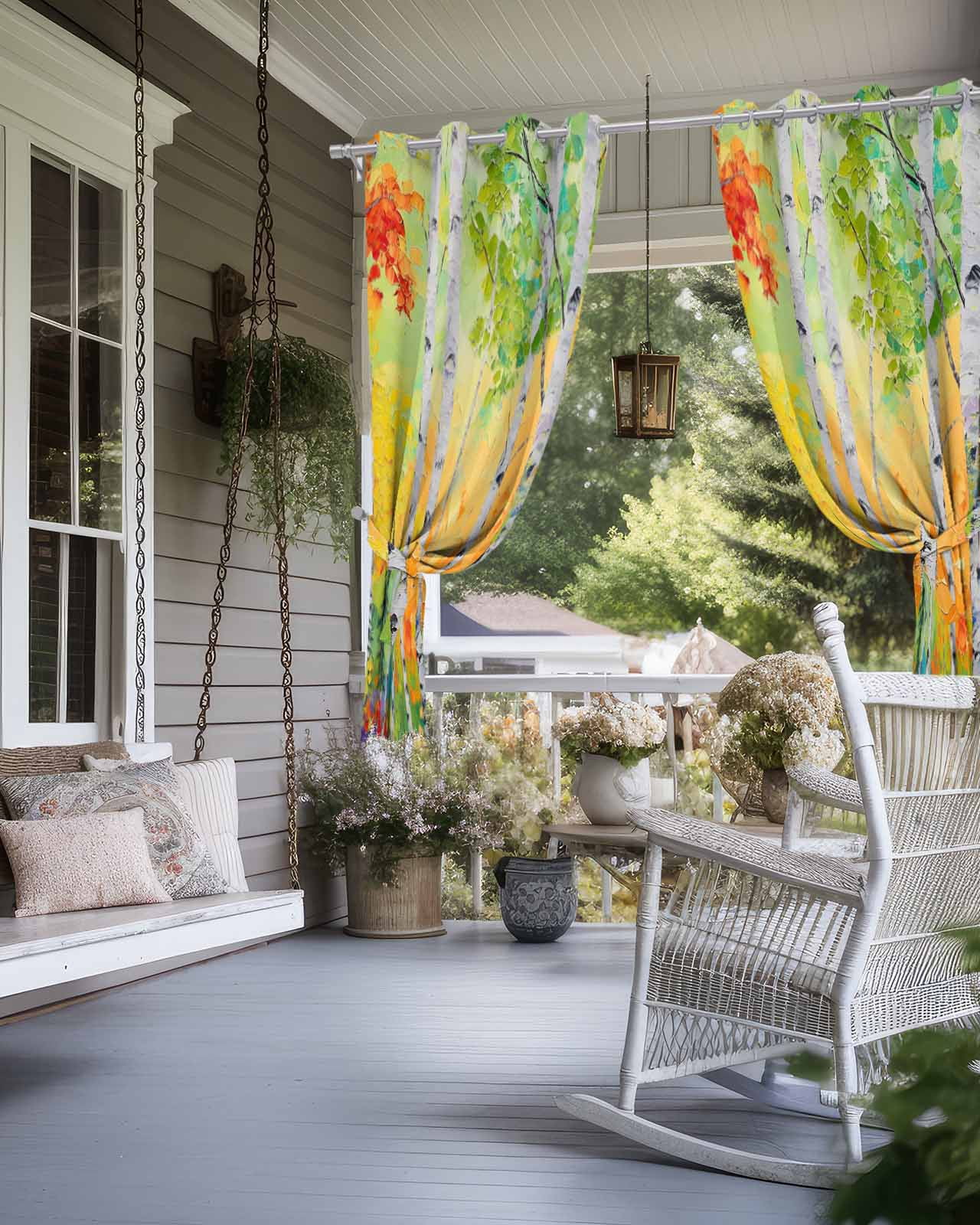 nqOlkjepod Outdoor Curtains for Patio Waterproof, Modern Oil Painting Outdoor Privacy Panels Grommet, Summer Tree Botanical Pink Green Blackout Outside Curtains for Porch/Cabana 54"x84", 2 Panels
