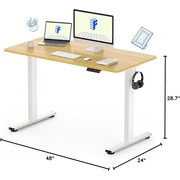 FitStand 48x24 Whole-Piece Desktop Height Adjustable Standing Desk White and Maple Ergonomic Home Office Computer Desk with 2 Hooks
