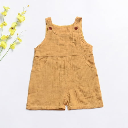 

RPVATI Baby Unisex Toddler Solid Strap Overalls Summer Sleeveless Cotton Pocket Romper