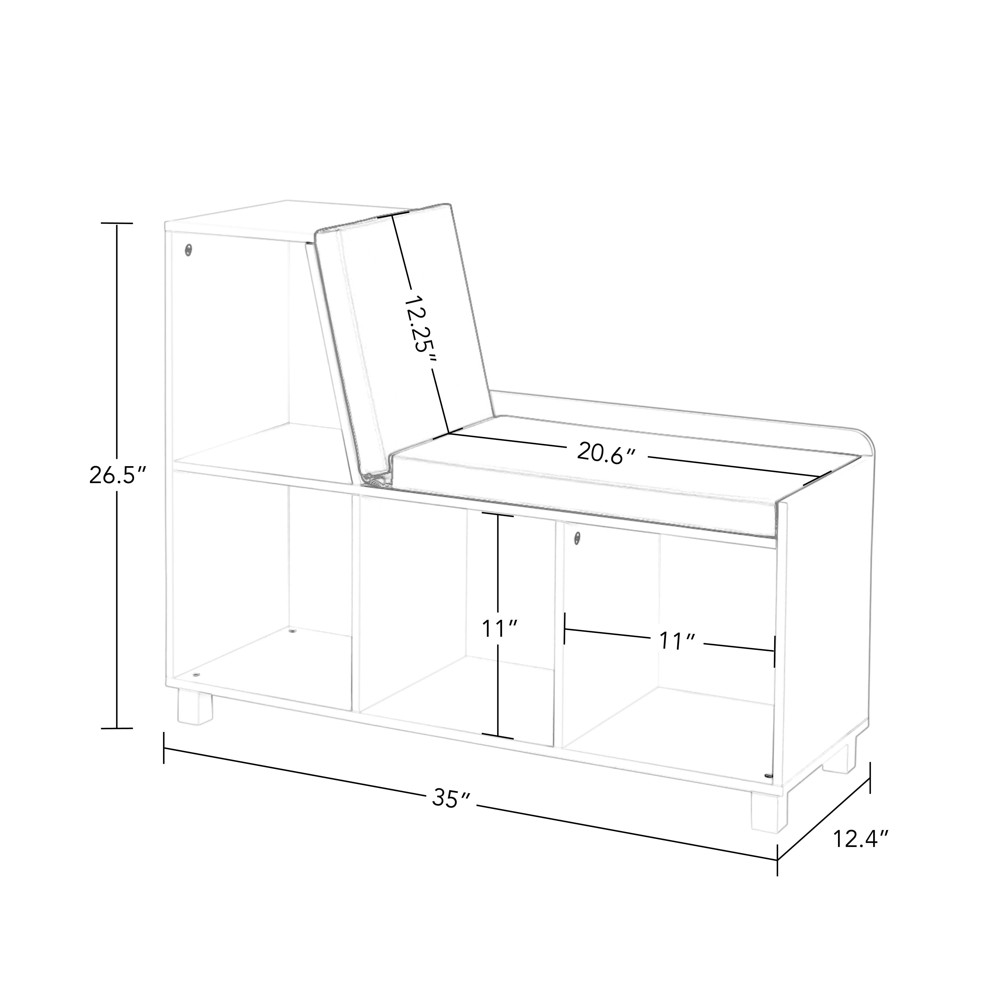 RiverRidge Kids Book Nook Toy Storage Bench with Cubby Organizers and Cushion - White