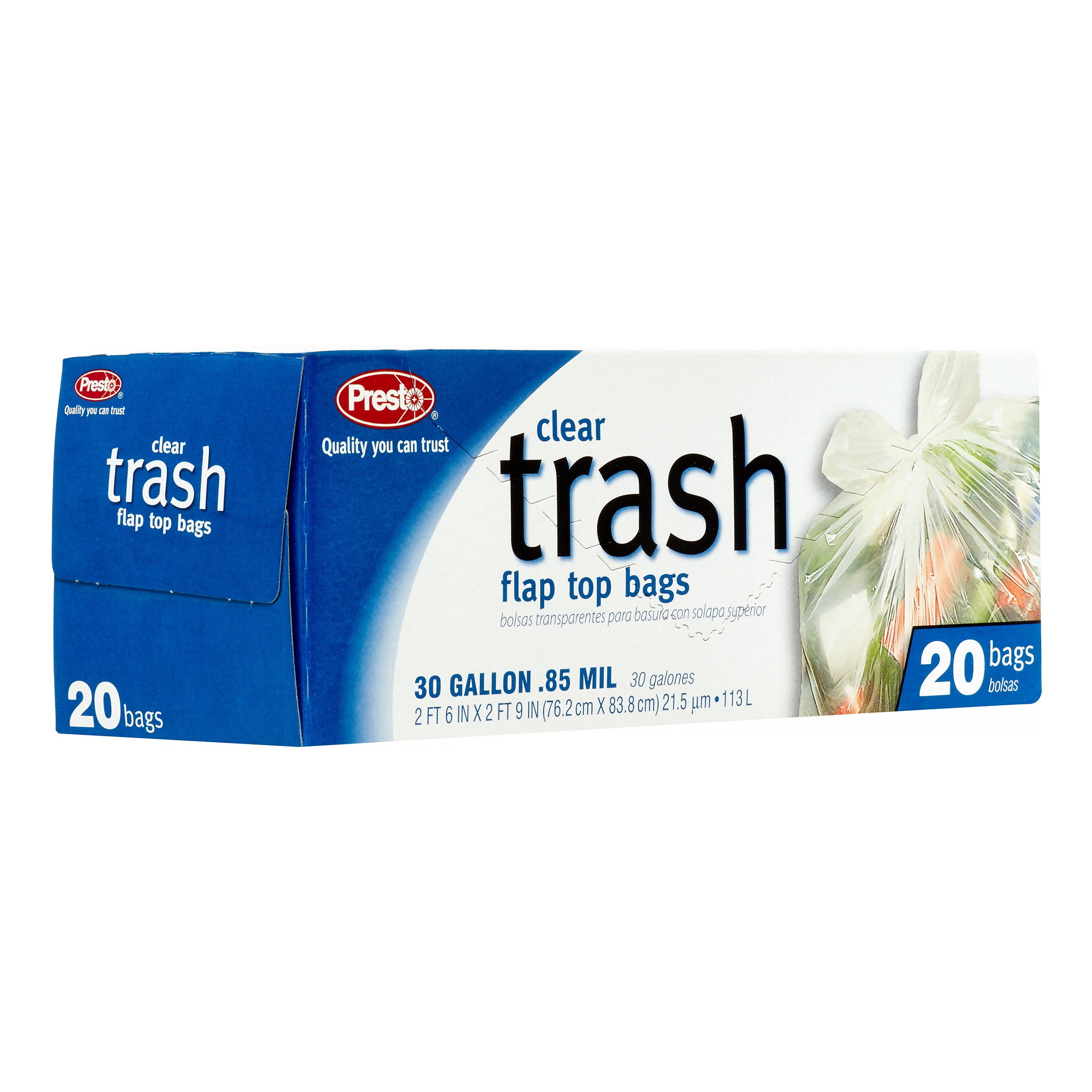 30-Gallons New~Reynolds Presto Recycling Flap Tie Trash Bags Clear 20-Count. 