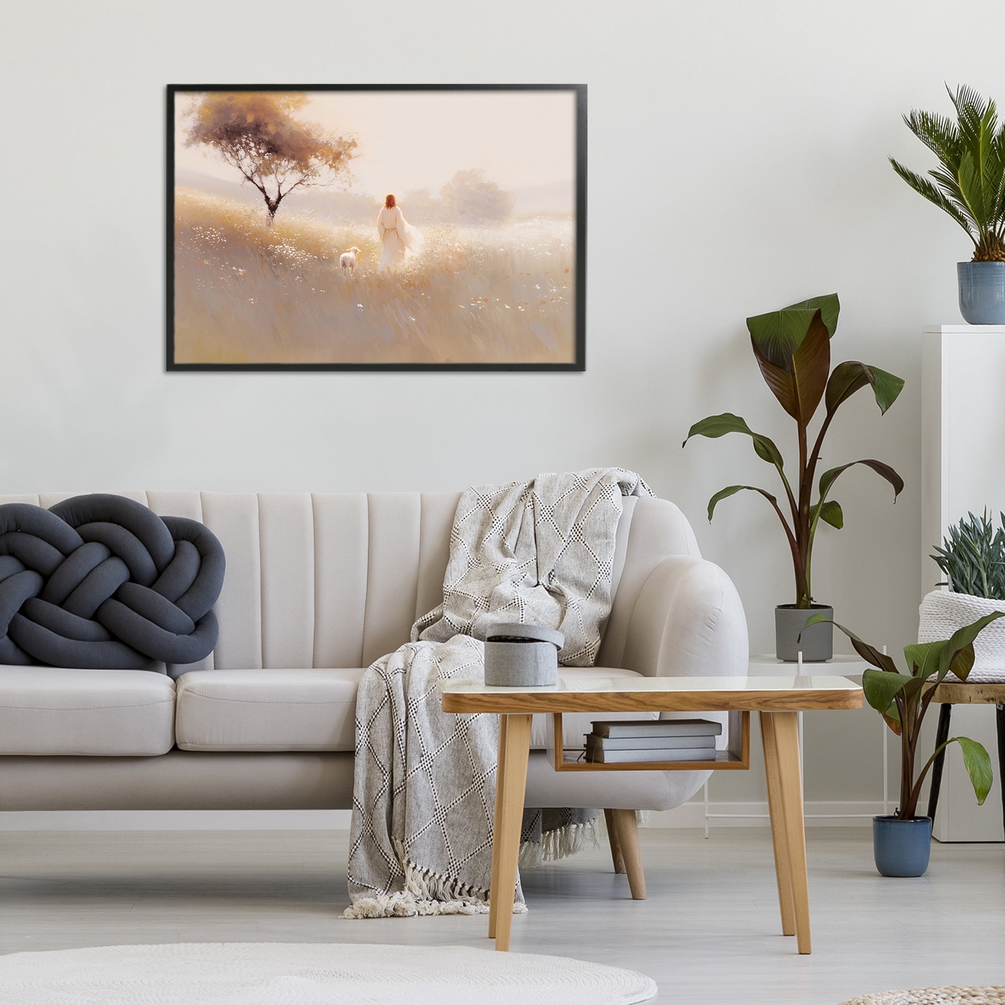 Stupell Industries Spiritual Shepherd & Lamb Black Framed Giclee Art, design by Jacky Ngan