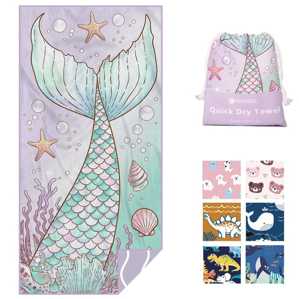 Toalla de playa Eunzel Kids de microfibra con forma de cola de sirena, 152 x 76 cm