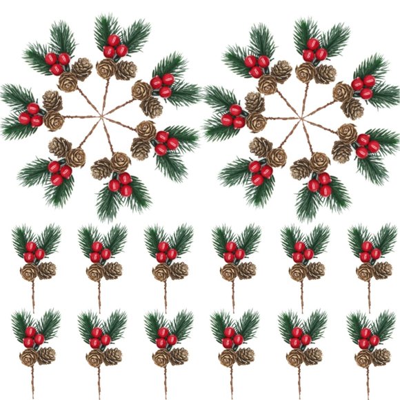 Picks Florales Navideños Artificiales YGbridge 50pcs Conos de Pino y Bayas de 9 cm