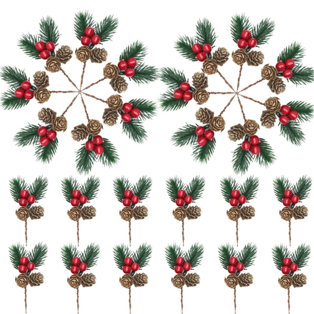 Picks Florales Navideños Artificiales YGbridge 50pcs Conos de Pino y Bayas de 9 cm