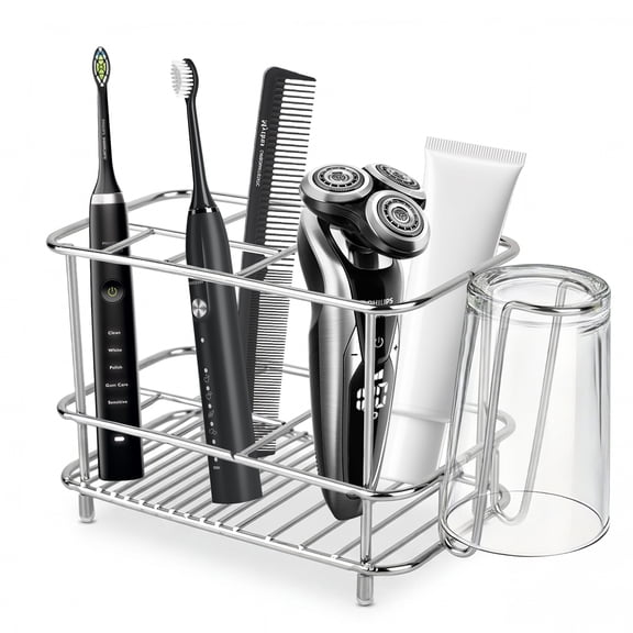 ROSYNEY Stainless Steel Toothbrush Holders, Rustproof Toothbrush Holders for Bathrooms,with Anti Slip Silicone Bracket, for Vanity, Bathroom, Toilet Countertops