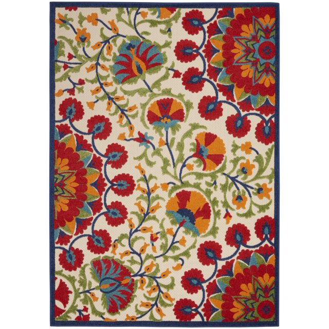 homeroots outdoor 384997 4’ x 6' Red and Multicolor Indoor Outdoor Area Rug