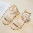 thumbnail image 1 of Trendy Solid Color Bowknot Pearl Decor Open Toe Sandals For Girls, Breathable Non-slip Sandals For Party Vacation, 1 of 4