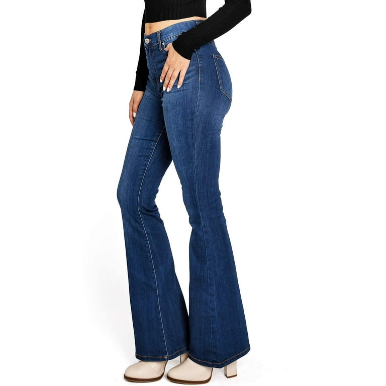 Celebrity Pink Women's Juniors High Waisted Flare Bell Bottom Jeans (3,  Whisker Dark Denim)