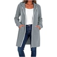 thumbnail image 3 of Women Long Vertical Ribbed Knit Hooded Sevevn Cardigan Full Zip Drawstring Dual Side Pockets Long Sleeve Casual Outer Coat For Spring Fall, 3 of 8