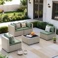 thumbnail image 2 of MRUAKA Outdoor Patio Furniture Set, 5-Piece Modular Sectional Sofa With Tea Table and Free Cushion, PE Wicker Outdoor Conversation Set for Patio, Garden, Backyard,Green, 2 of 7