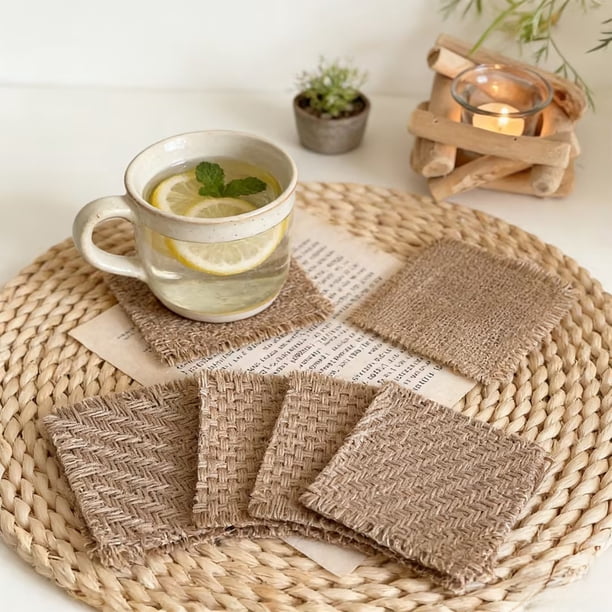 Posavasos De Arpillera Posavasos de lino tejido a crochet de estilo retro, velas aromáticas, accesorios para sesiones de fotos (A, marrón, 1 unidad) JASKFLY
