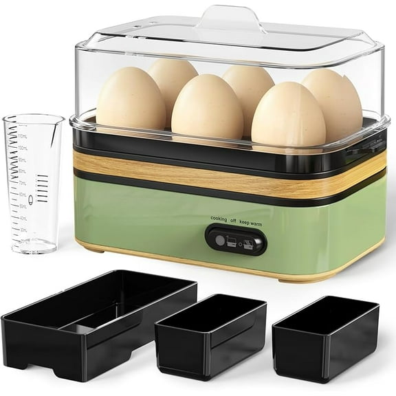 Rapid Egg Cooker Electric 6 Eggs Capacity, Soft, Medium, Hard Boiled, Poacher, Omelet Maker Egg Poacher With Auto Shut-Off, BPA Free (Green)