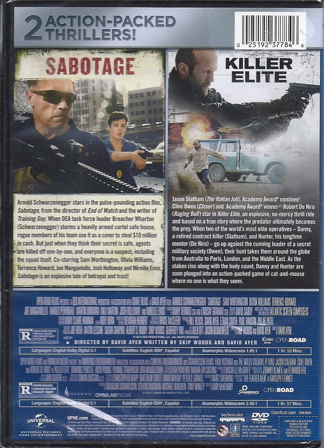 Sabotage / Killer Elite (Double Feature) (DVD), Thriller, Open Road Films