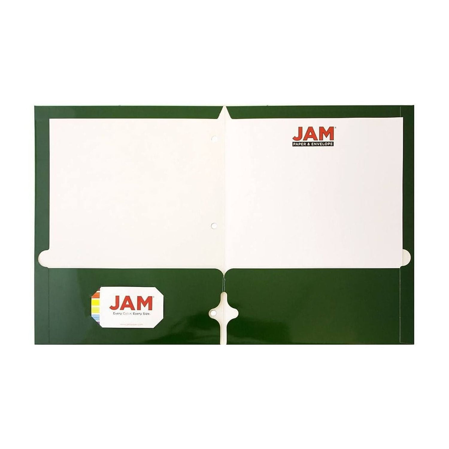 JAM Paper Glossy 3 Hole Punched 2-Pocket Folders Green 100/Pack (385GHPGRBZ)