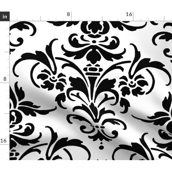 Spoonflower Fabric - Damask Victorian Black White Vintage Fancy Printed on Sport Lycra Fabric by the Yard - Swimwear Performance Leggings Apparel Fashion