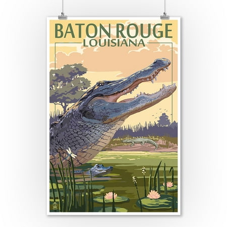 Baton Rouge Lantern - Baton Rouge, Louisiana - Alligator Scene - Lantern Press Artwork (9x12 Art Print, Wall Decor Travel Poster)