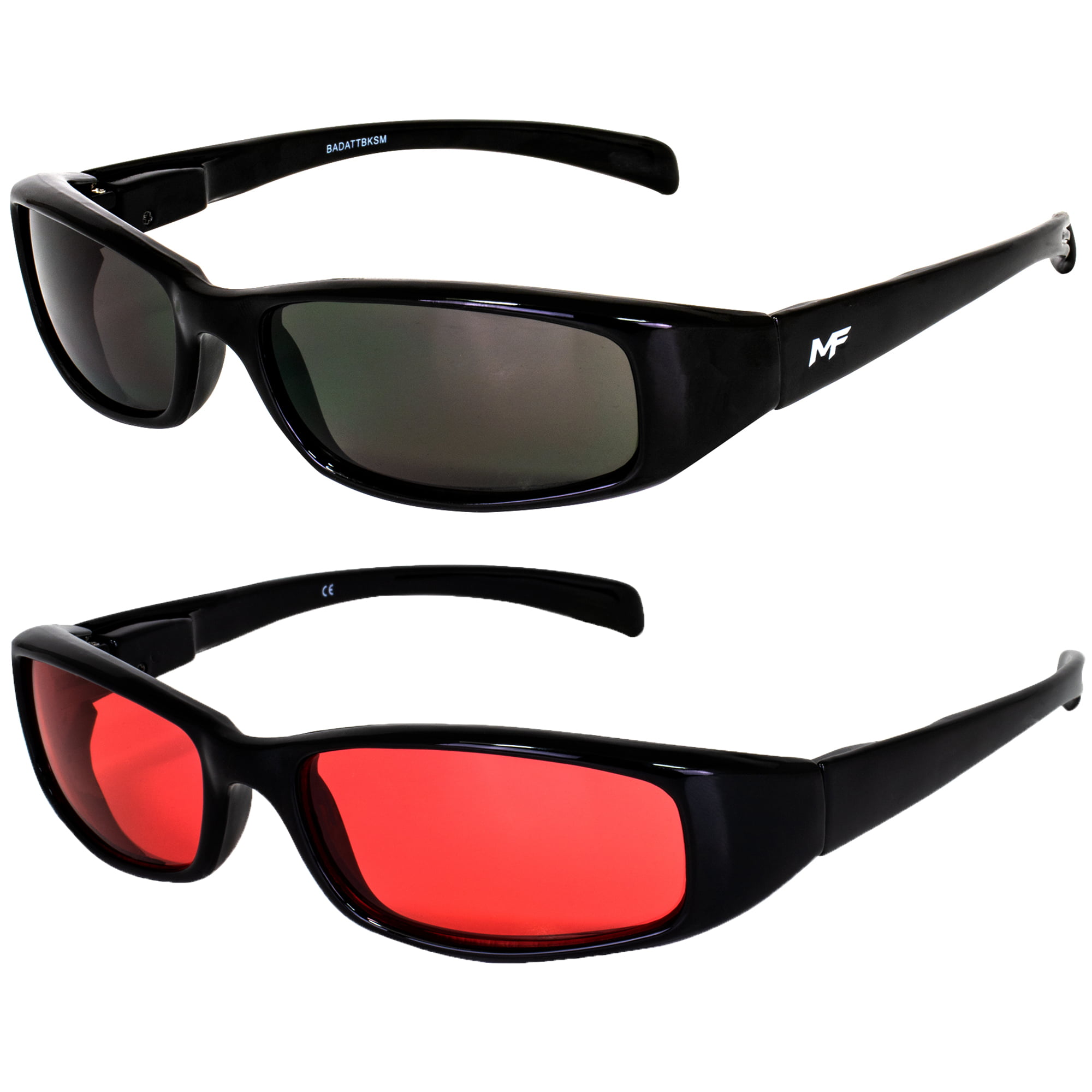 Designer Sunglasses MF Bad Attitude Black Frame Red Lens 100% UV400 