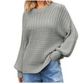 thumbnail image 1 of Bowake Womens Casual 2023 Fall Sweaters Long Sleeve Ribbed Knit Sweater Loose Soft Crewneck Pullover Jumper Tops, 1 of 7
