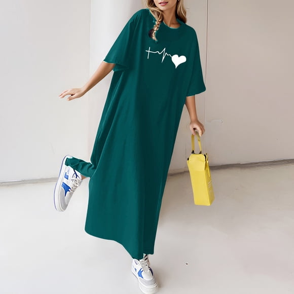 WILLBEST Maxi Vestidos de Mujer Vestido Largo de Verano Holgado Informal con Estampado de Flores y Manga Corta 431 Mediana​​