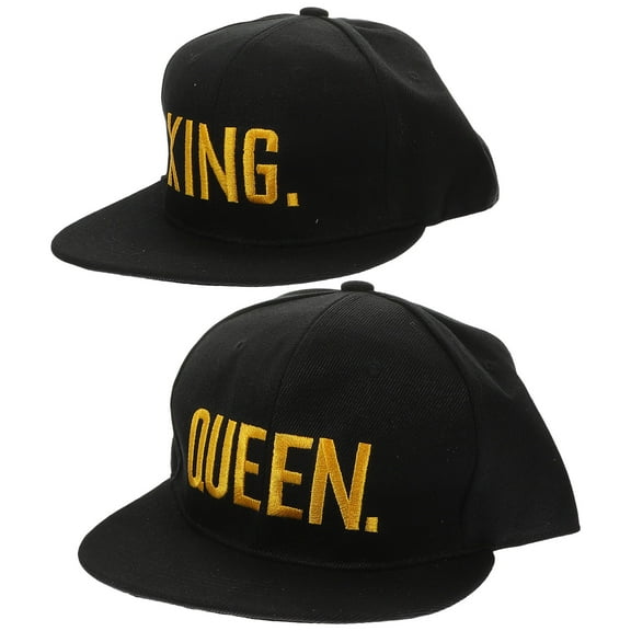 WHAMVOX 2 Pcs King and Queen Hat Hip Hop Hats Match Caps Bride Men Women Black
