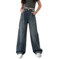 thumbnail image 2 of Pull on Wide Leg Jeans for Girls, Girls High Waisted Stretchy Baggy Trendy Tummy Control Straight Leg Jeans Denim Pants Blue A 9-10 Years, 2 of 7