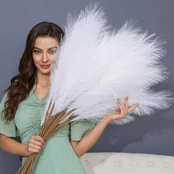 TETOU 8pcs Faux Pampas Grass 38"/3.1FT Tall Floral Large Artificial Pompous Grass Branches Plants for Floor Vase Filler Home Boho Decoration(White)