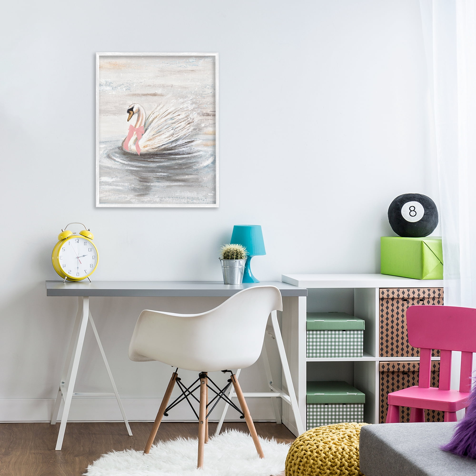 Stupell Industries Swan With Pink Bow & Ripples White Framed Giclee Art, design by Patricia Pinto