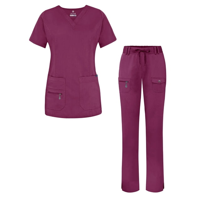 Adar Uniformes Ensemble de Sarrau pour Femmes - Haut à Col en V Amélioré/pantalon à Multiples Poches