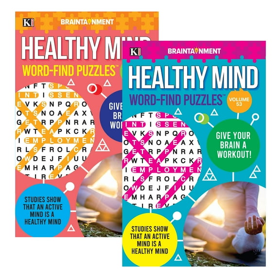KAPPA Healthy Minds Words Finds Puzzle Book - 8" x 5" Digest Size 2 Titles, Word Search Find Words Books for Adults Teens, Training Learning with Game, 2-Pack
