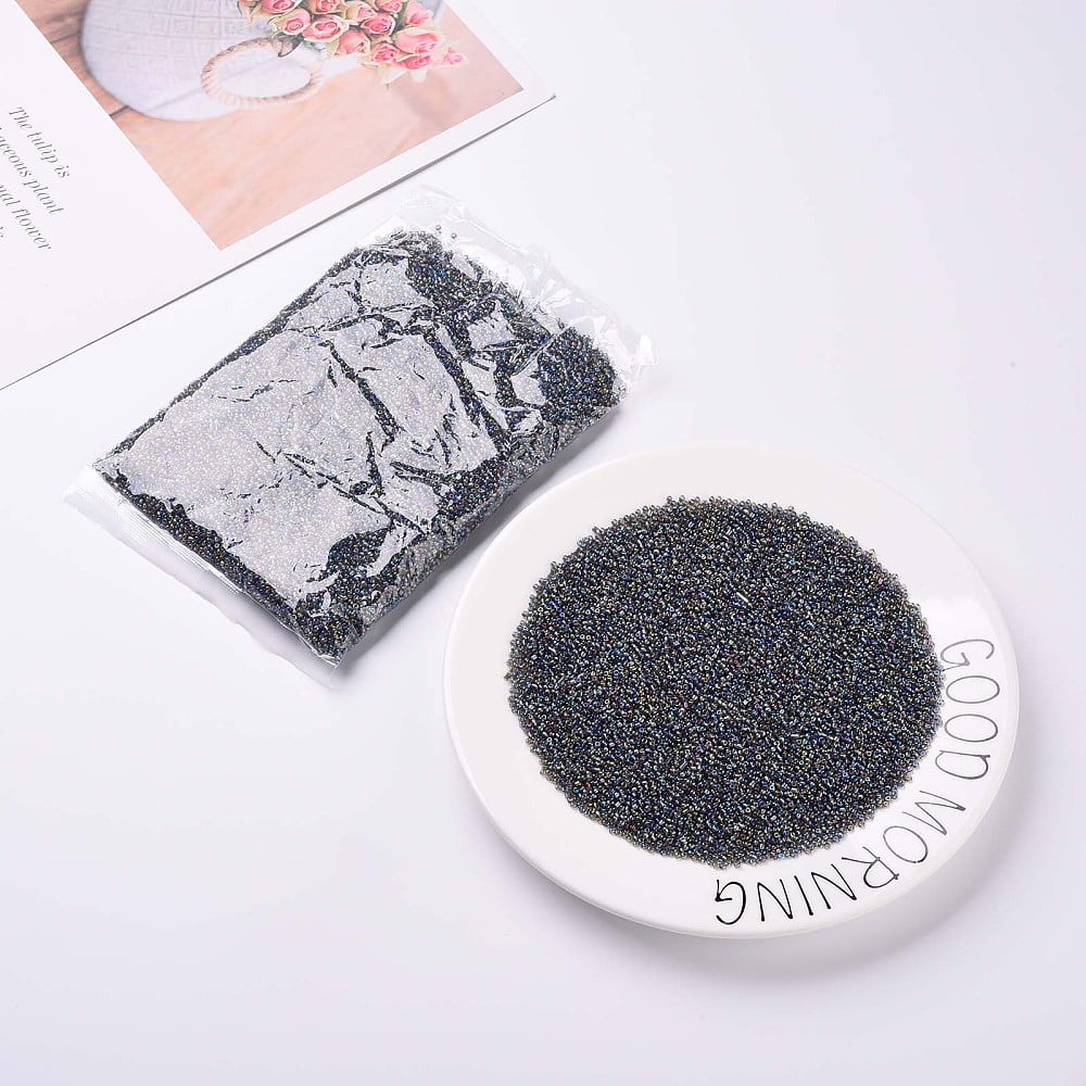 Round Glass Seed Beads Transparent Colours Rainbow Round Dark Gray 2mm Glass