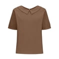 thumbnail image 1 of Chemise Rétro Mode Femme Couleur Unie Ample Décontractée Col Rabattu Manches Courtes T-Shirt Hauts, 1 of 5