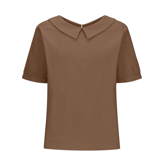 Fgnfyis Chemise Rétro Mode Femme Couleur Unie Ample Décontractée Col Rabattu Manches Courtes T-Shirt Hauts Femme Kaki TTTG