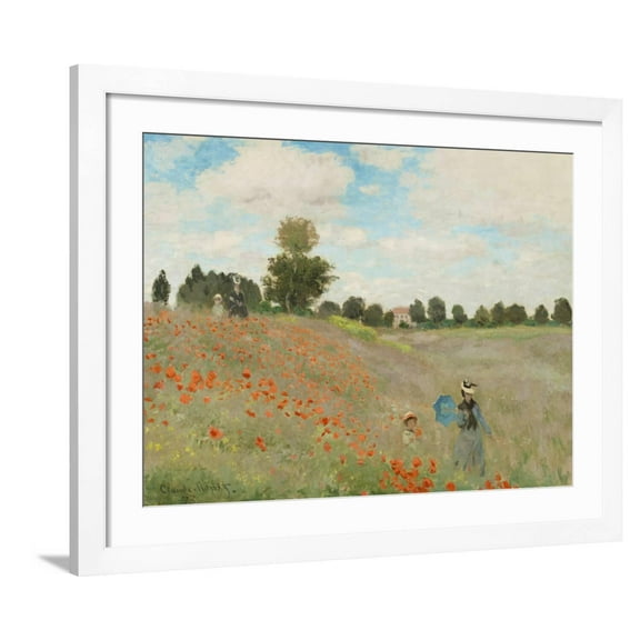 Art.com Poppy Field, Near Argenteuil, c.1873 Art Print by Claude Monet, White Frame Wall Art, 40" x 32"